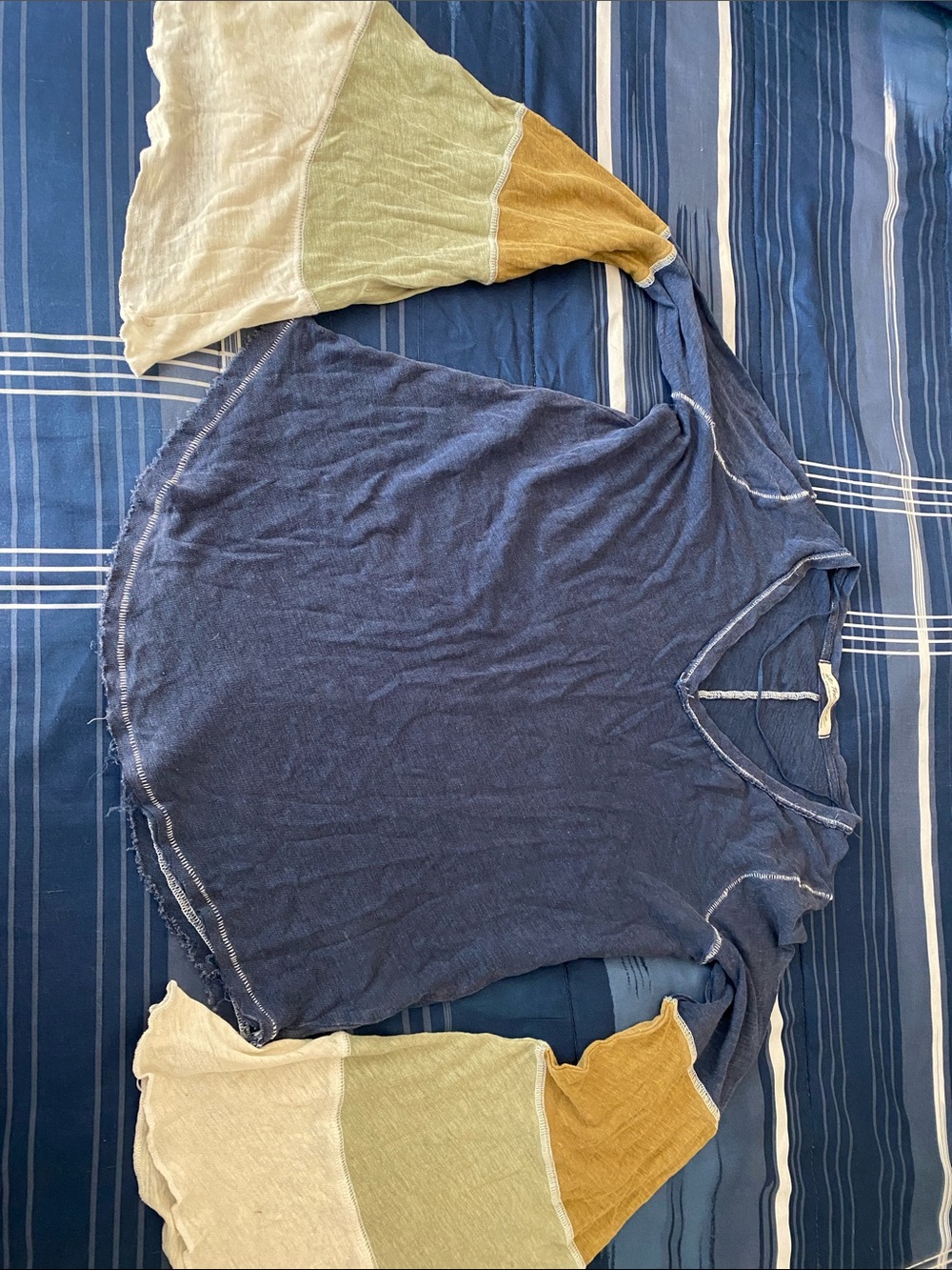 We The Free Navy Longsleeve top with Cream, Olive & Mustard Colorblock